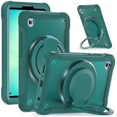 Samsung Galaxy Tab A11 Hülle Rotierender Ständer PC + TPU + Silikon Tablet-Abdeckung - Mitternachtsgrün