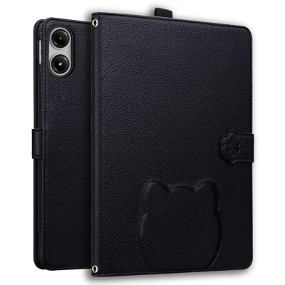 For Xiaomi Redmi Pad Pro / Pad Pro 5G / Pad 2 Pro Wallet Case Leather Stand Tablet Cover with Stylus Holder, 3D Effect Cat Pattern - Black