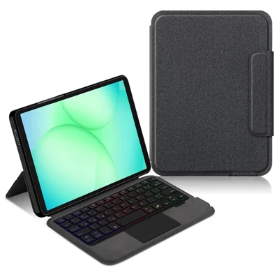 Samsung Galaxy Tab A11 Lederhülle + Touchpad Bluetooth-kompatible Tastatur mit Hintergrundbeleuchtung