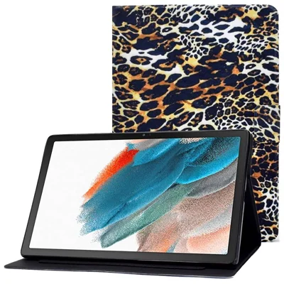 لـ Samsung Galaxy Tab A8 10.5 (2021) SM-X200 / X205 / Tab A8 10.5 (2022) غطاء مغناطيسي مقاوم للسقوط مع طباعة زهريات نمطية غلاف قلّاب تلقائي الإيقاظ/الاستعداد من جلد PU مع حامل وفتحات لوضع البطاقات - نمر منقط