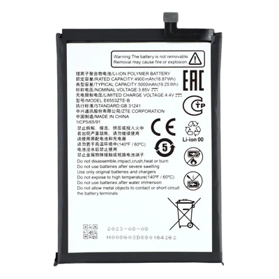 Для аккумулятора ZTE Blade V50 Design 4G / Axon 50 Lite 3.85V 4900mAh Li-Polymer (Код: E6553ZTE-B)