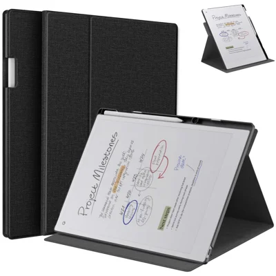 For ReMarkable Paper Pro E-Reader Case Auto Sleep Wake Slim Protective Cover with Pen Holder - Black