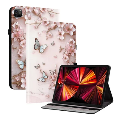 Leather Case For iPad Air 11 (2026) / (2025) / (2024) / Air (2022) / (2020)  /  Pro 11 (2022) Pattern Printed Stand Tablet Cover with Card Slots - Pink Butterfly