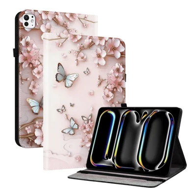 Étui en cuir pour iPad Pro 13 (2025) / (2024) avec motif imprimé et support - Papillon rose
