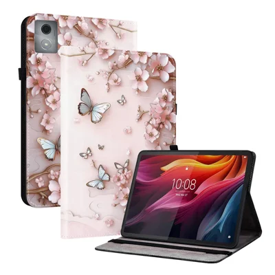 Étui en cuir pour Lenovo Tab K11 Plus / M11 Plus / Xiaoxin Pad Plus (2024) Couverture de tablette imprimée avec motif avec fentes pour cartes - Papillon rose