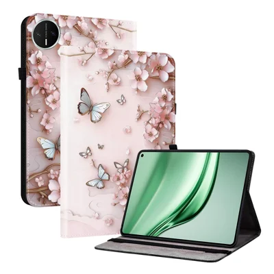 Huawei MatePad Mini Lederhülle mit Musteraufdruck, Ständer, Tablettenhülle mit Kartenfächern - Rosa Schmetterling