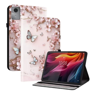 Futera skórzana z nadrukiem motywu na tablet Lenovo Idea Tab / Tab K11 Gen 2 / Xiaoxin Pad 11 2025 z funkcją podpórki i kieszeniami na karty - różowe motyle
