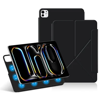 För iPad Pro 11 (2025) / (2024) Läderfodral Origami Ställ Magnetiskt Tabletfodral - Svart