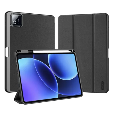 DUX DUCIS For Xiaomi Poco Pad X1 / Pad 8 Pro / Pad 8 / Pad 7 Pro / Pad 7 Case  Domo Series Tri-fold Stand PU Leather Tablet Cover - Black