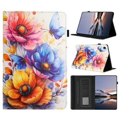Litchi-structuur Schilderij Leren Hoes voor Samsung Galaxy Tab S5e SM-T720 / T725 met Kaartslot Tabletcover met Automatisch Aan/Slapen - Bloem