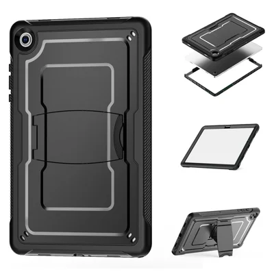 Étui pour Samsung Galaxy Tab A11+ / A9+ avec support intégré en alliage de zinc, housse tablette PC + TPE avec sangle d'épaule - Noir