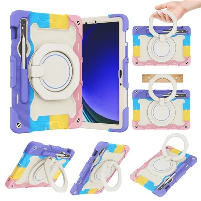 Kickstand Case for Samsung Galaxy Tab S10 Lite / S9 FE / S9 PC + Silicone Shockproof Rugged Tablet Cover - Colorful Pink