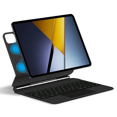 For Xiaomi Poco Pad X1 / Pad 8 Pro / Pad 8 / Pad 7 Pro / Pad 7 Magnetic Floating Bluetooth-compatible Keyboard + Leather Tablet Case - Black