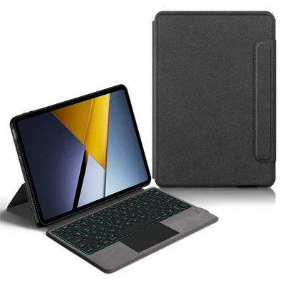 For Xiaomi Poco Pad X1 / Pad 8 Pro / Pad 8 / Pad 7 Pro / Pad 7 Leather Case + Touchpad Bluetooth-Compatible Keyboard with Backlit