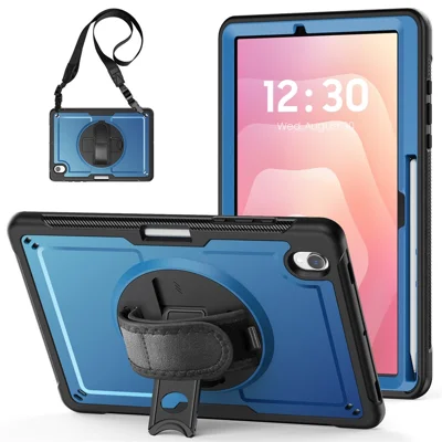 Tablet-Hülle für Samsung Galaxy Tab S11 PC + TPU-Hülle mit Handgelenkband und Schultergurt – Marineblau