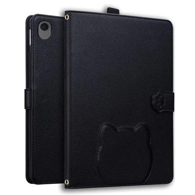 Tablet Case For Samsung Galaxy Tab S10 Lite  /  Tab S10 FE  /  Tab S9 FE Wallet Leather Stand Tablet Cover with Stylus Holder, 3D Effect Cat Pattern  - Black
