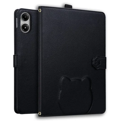 For Xiaomi Poco Pad M1 Wallet Case Leather Stand Tablet Cover with Stylus Holder, 3D Effect Cat Pattern - Black
