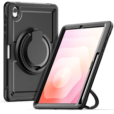 For Samsung Galaxy Tab S10 Lite Case Rotating Kickstand PC + TPU Shockproof Tablet Cover - Black