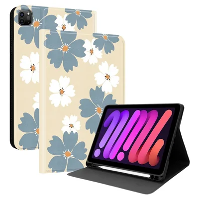 PU Leather Case For iPad Air 11 (2026) / (2025) / (2024) / Air (2022) / (2020) / Pro 11 (2022) / (2021) / (2020) / (2018) Pattern Print Tablet Cover Stand with Pen Slot (Stylus Not Included) - Blue Daisies