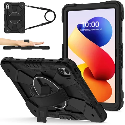 Tablet Case For Xiaomi Redmi Pad 2 Pro Silicone + PC Kickstand Cover with Handy Strap - Black / Black