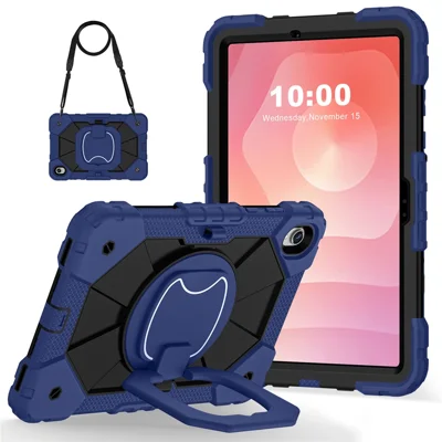 Tablet Hoesje voor Samsung Galaxy Tab S11 Siliconen + PC Handgreep met Standaard en Schouderriem - Marineblauw / Zwart
