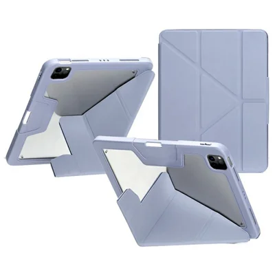 Origami Stand Tablet Case for iPad Air 11 (2026) / (2025) / (2024) / Air (2022) / (2020) / iPad Pro 11 (2022) / (2021) / (2020) / (2018) Leather + TPU + Clear Acrylic Cover with Pen Slot - Light Purple