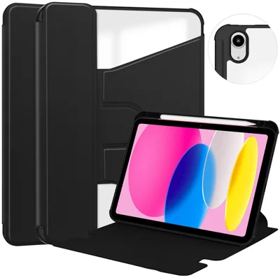 For iPad (2025)  /  10.9 (2022) Case 360 Degree Rotary Stand PU Leather + Acrylic Tablet Cover (Without Keyboard) - Black