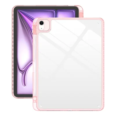 Tablet Case For iPad Air 11 (2026) / (2025) / (2024) / Air (2022) / (2020) / Pro 11 (2022) / (2021) / (2020) / (2018) TPU + Acrylic Clear Back Ultra Thin Cover with Pen Slot - Light Pink