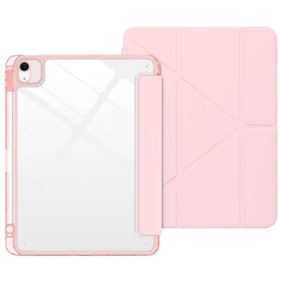 Tablet Case For iPad Air 11 (2026) / (2025) / (2024) / Air (2022) / (2020) / Pro 11 (2022) / (2021) / (2020) / (2018) Magnetic Closure Origami Stand Transparent Leather + TPU + Clear Acrylic Back Cover - Light Pink