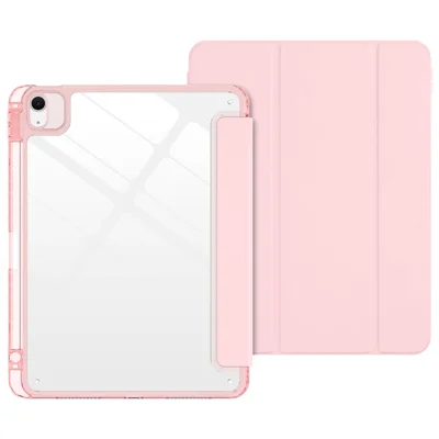 Tri-Fold Stand Case for iPad Air 11 (2026) / (2025) / (2024) / Air (2022) / (2020) / Pro 11 (2022) / (2021) / (2020) / (2018) PU + TPU + Clear Acrylic Back Tablet Cover Magnetic Closure - Light Pink