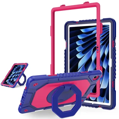 For Samsung Galaxy Tab A11+  /  A9+ Case Hand Grip Kickstand Shockproof Silicone + PC Tablet Cover with Pen Slot - Rose  /  Navy Blue