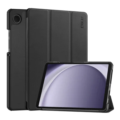 ENKAY HAT PRINCE For Samsung Galaxy Tab A9 / Galaxy Tab A11 Trifold Stand Cover PU Leather + PC Tablet Case - Black