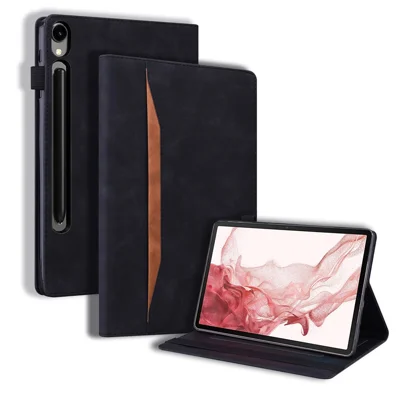 Funda de tableta para Samsung Galaxy Tab S9 / Tab S7 / Tab S8, funda tipo folio protectora de cuero PU con soporte para tarjetas - Negro