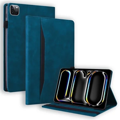 Coque d'ordinateur tablette pour iPad Pro 13 (2024) / (2025) avec emplacement pour carte, housse de protection en cuir PU avec support - Bleu