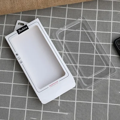 Caixa de Embalagem 18 x 10 x 1,5 cm com Bandeja Interna e Gancho Suspenso para Exposição com Janela Transparente para Capa de Telemóvel - Branco