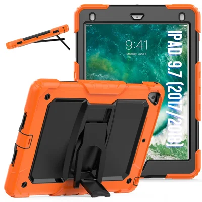 Cover con supporto per iPad 9,7 pollici (2018) / (2017) / iPad Pro 9,7 pollici (2016) / iPad Air 2, custodia per tablet in PC + silicone con tracolla - Arancione