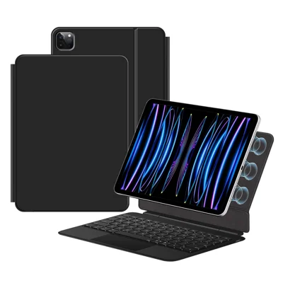 For iPad Pro 11 (2025) / (2024) Leather Case Magnetic Floating Bluetooth-compatible Keyboard with Touchpad - Black