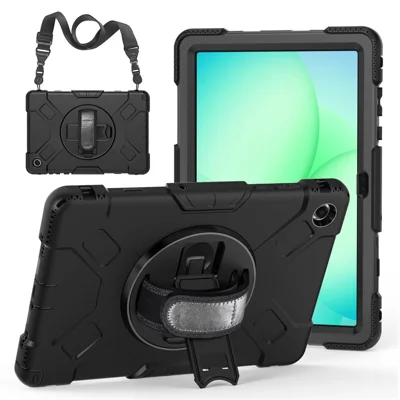Capa para Samsung Galaxy Tab A11+ com Suporte Giratório PC + Silicone com Alça de Ombro - Preto