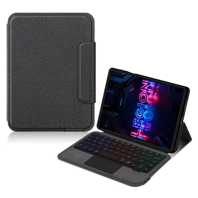 For Lenovo Legion Y700 (Gen 5) Leather Case + Touchpad Bluetooth-Compatible Keyboard with Backlit - Black
