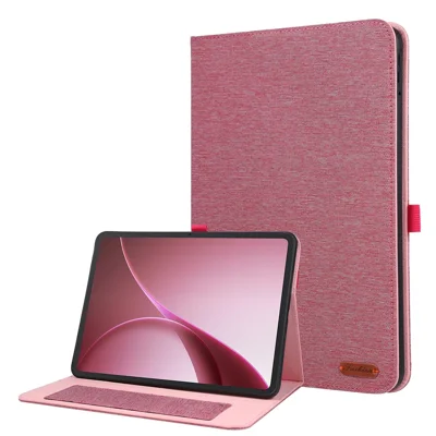 Tablet-Hülle für Oppo Pad Air5 mit Ständer, Kartenfach, Stoffoptik, Leder, Tablet-Schutzcover – Rosa