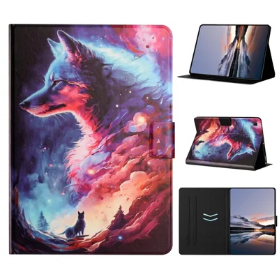 Coque pour tablette Samsung Galaxy Tab A 10.1 (2019), texture de cuir TPU + cuir synthétique PU, motif coloré de loup