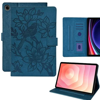 Tablet-Hülle für Samsung Galaxy Tab A11+ / A9+ Geprägtes Magpie-Muster TPU-PU-Schutzhülle mit Kartensteckplätzen - Blau