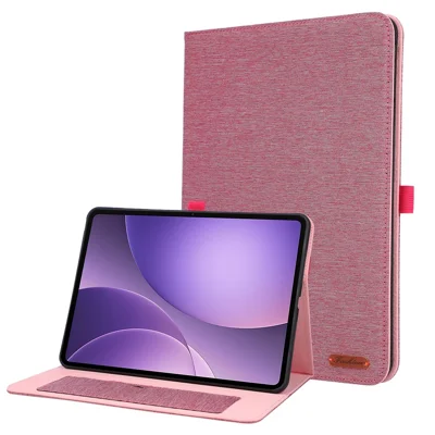 Tablet-Hülle für Oppo Pad 5 mit Standfuß, Kartenhalter und Stoff-Textur-Leder - Rosa