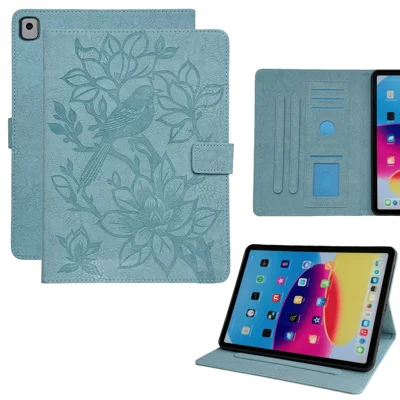 حالة جهاز لوحي لجهاز iPad 10.2 (2021) / (2020) / (2019) / iPad Air 10.5 بوصة (2019) / Pro 10.5 بوصة (2017) غطاء TPU PU بنمط طائر الحناء المطبوع مع فتحات البطاقات - أزرق ضبابي