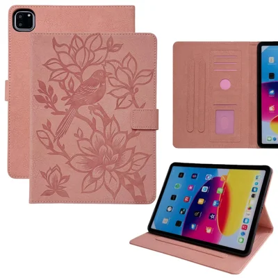 Tablet Case for iPad Air 11 (2026) / (2025) / (2024) / Air (2022) / (2020) / iPad Pro 11 (2022) / (2021) / (2020) / (2018) Embossed Magpie Leather Cover with Card Slots - Pink
