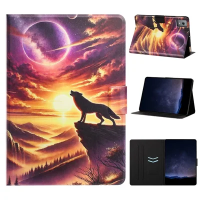 Capa de Couro para Tablet Lenovo Xiaoxin Pad 11 2025, Capa com Suporte, Ranhas para Cartões, Padrao de Lichia, Tampa de Proteção com Fecho Magnético - Lobo Noturno