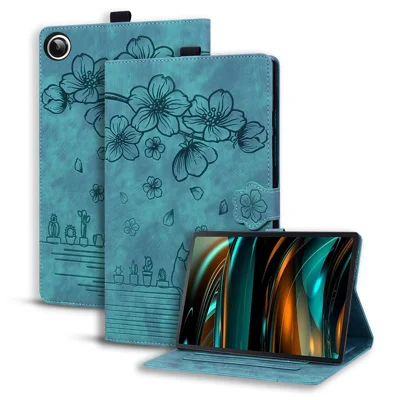 For Xiaomi Redmi Pad 2 9.7 / Pad 2 SE Case Card Slots Leather Tablet Stand Folio Cover Flower Cat - Green