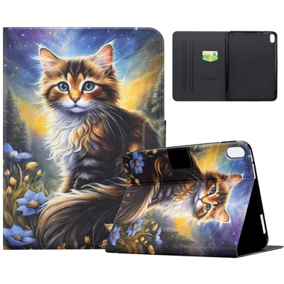 Coque pour Xiaomi Redmi Pad 2 11, étui en cuir avec impression de motif, support intégré, fentes pour cartes - Chat sous la nuit étoilée