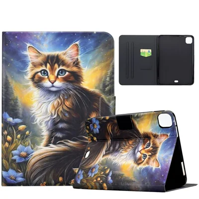For Xiaomi Pad 7 / Pad 7 Pro Case Pattern Printing Stand Leather Tablet Cover with Card Slots - Starry Night Cat
