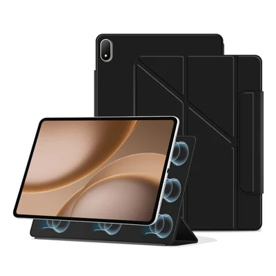 غطاء حامل على شكل Y لهاتف Oppo Pad 5 Pro، غطاء مغناطيسي مضاد للخدوش من جلد PU للوحي - أسود